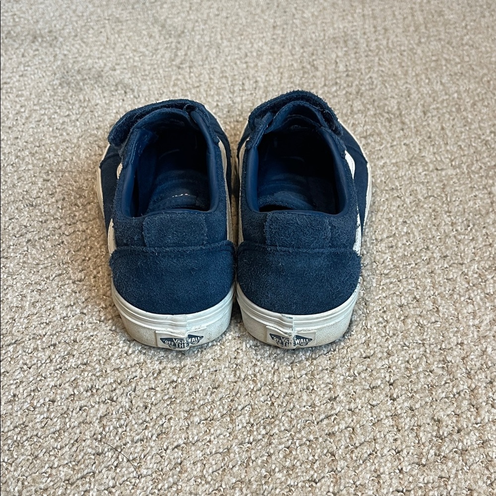 Velcro Vans- Women’s Navy Sneakers with White Stripes - Picture 4 of 5